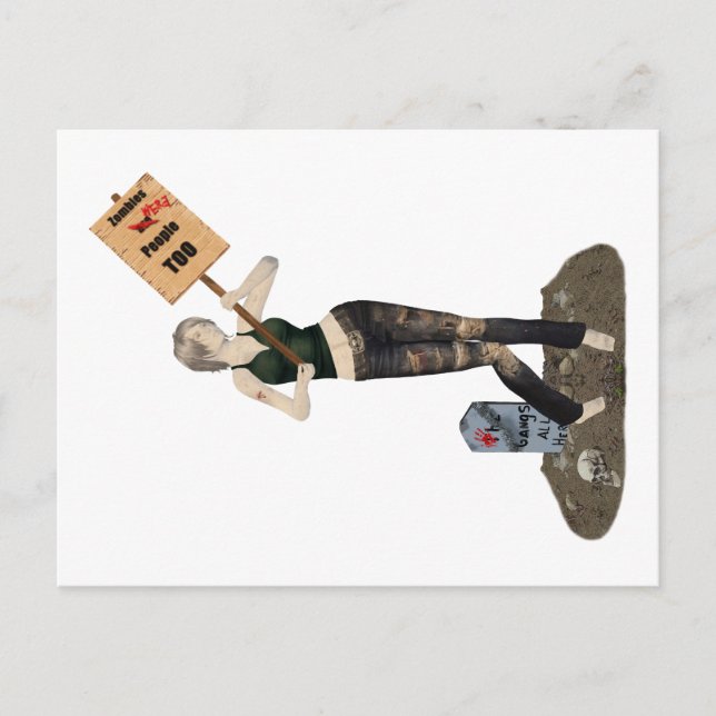 Postal Zombie Pin Up Chica Protesta Postcard II (Anverso)