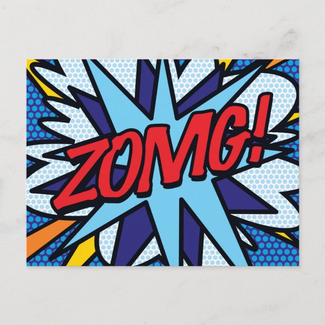 Postal ZOMG Fun Retro Libro Pop Art (Anverso)