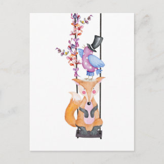 Postal Zorra y pájaro caprichosos