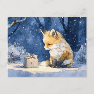 Postal Zorrito y el regalo acuarela