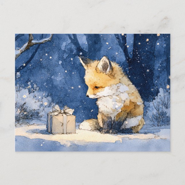 Postal Zorrito y el regalo acuarela (Anverso)