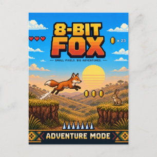 Postal Zorro, Arte de Pixel Retro de 8 Bits