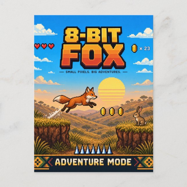 Postal Zorro, Arte de Pixel Retro de 8 Bits (Anverso)