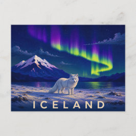 Postal Zorro Ártico bajo la Aurora | Islandia icónica