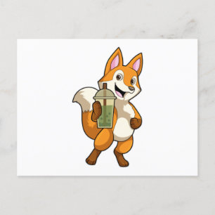Postal Zorro bebiendo con té de burbujas