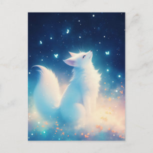 Postal Zorro Blanco Etéreo Bajo Cielo Estrellado