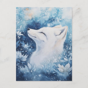 Postal Zorro Blanco Pacífico en Jardín de Invierno Azul