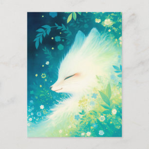 Postal Zorro Blanco Pacífico en Jardín Teal Iluminado por