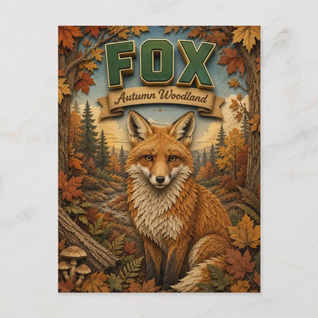 Postal Zorro Bosque Otoñal POPCUT (Anverso)