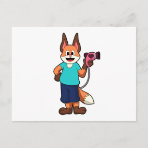 Postal Zorro como peluquero con secador de pelo