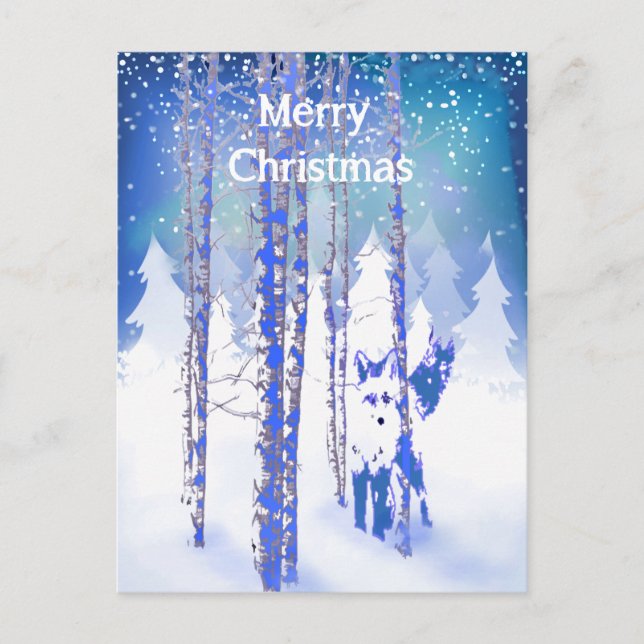 Postal Zorro de animales del bosque de nieve azul de invi (Anverso)