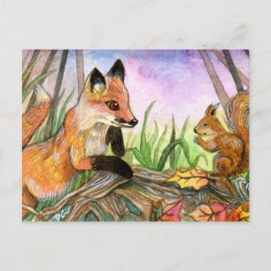 Postal Zorro De Bebé Y Ardilla