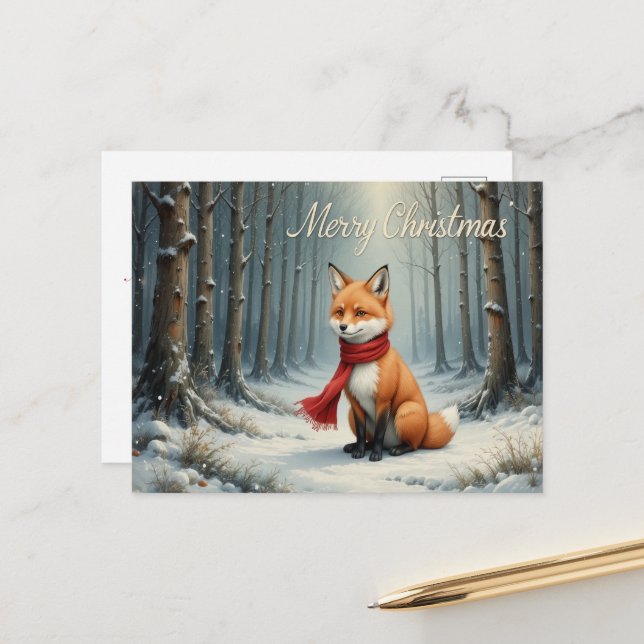 Postal Zorro de Invierno en Navidad de Bosque Mágico (Anverso/Reverso In Situ)