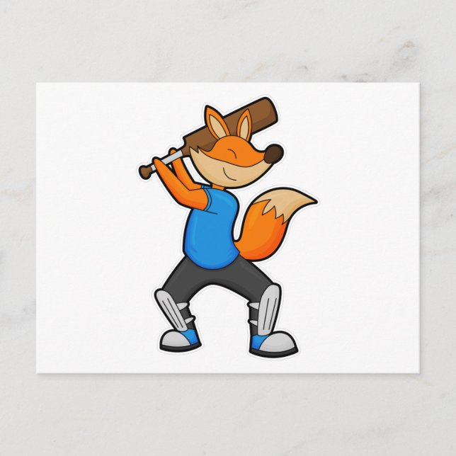 Postal Zorro en Cricket con bate de cricket (Anverso)