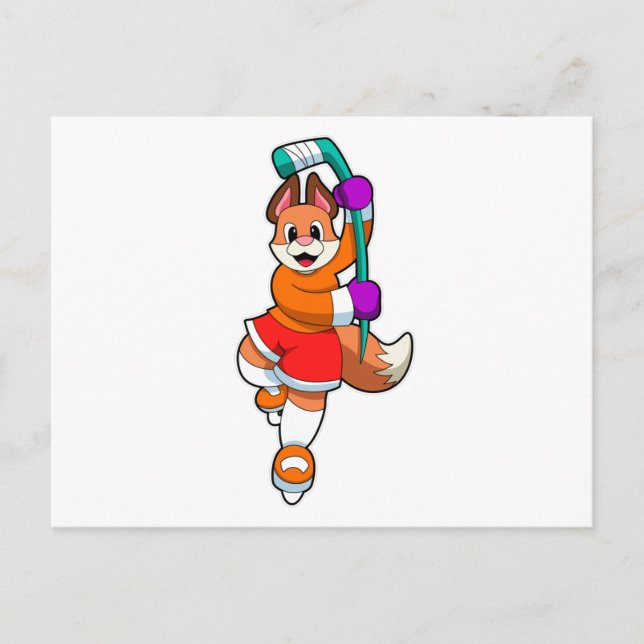 Postal Zorro en hockey sobre hielo con palo de hockey sob (Anverso)