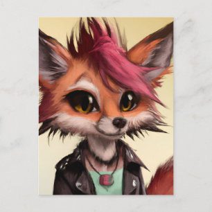 Postal Zorro Rojo con Chaqueta de Cuero Animales Punk
