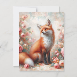 Postal Zorro rojo floral en jardín Rosa