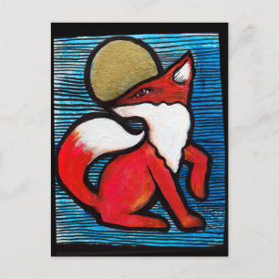 Postal Zorro Rojo Luna Llena Zorros Leales Niño Luna     
