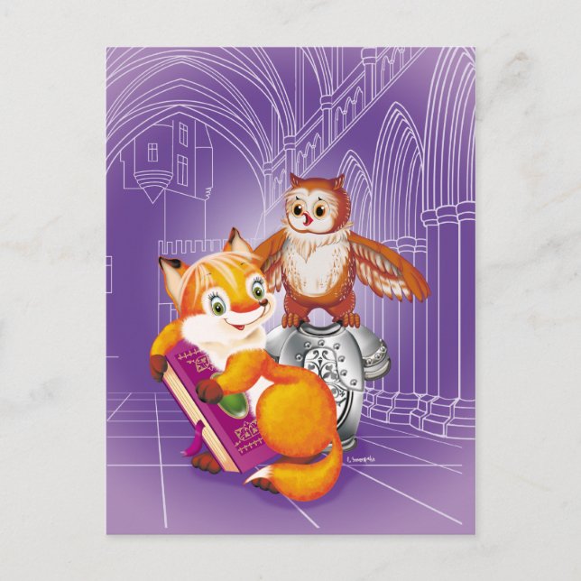 Postal zorro y búho (Anverso)