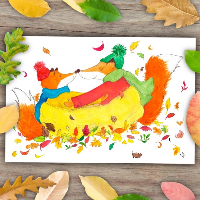 Postal Zorros de otoño acogedores y abrigados  (Subido por el creador)