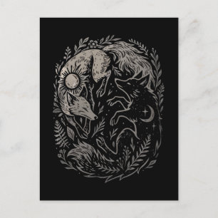 Postal Zorros Lunares Solares • Arte Místico Yin-Yang del