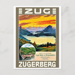 Postal Zug, montaña de Zegerberg, Suiza, vintage