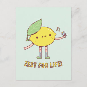 Postal Zumo Para La Vida Lindo Limón y Pájaro Positivo