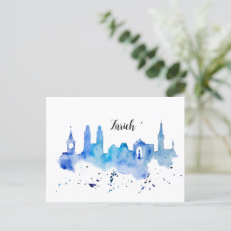 Postal Zurich Skyline blue Postkarte