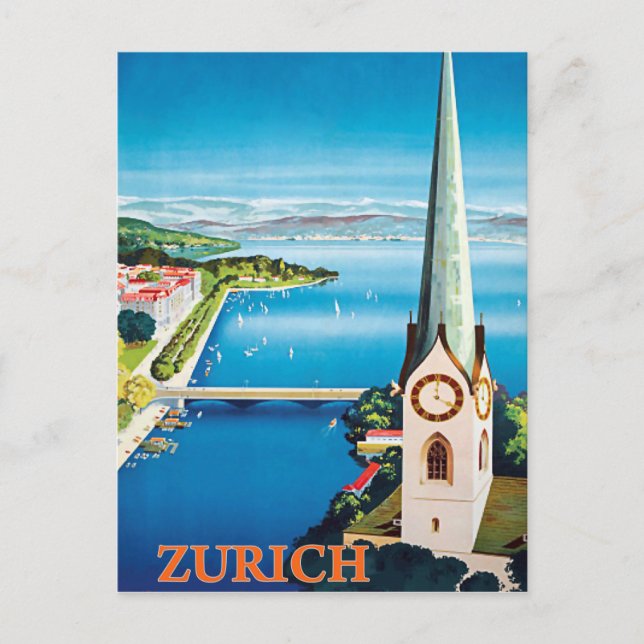 Postal Zúrich, Suiza, ciudad, vista panorámica de la torr (Anverso)