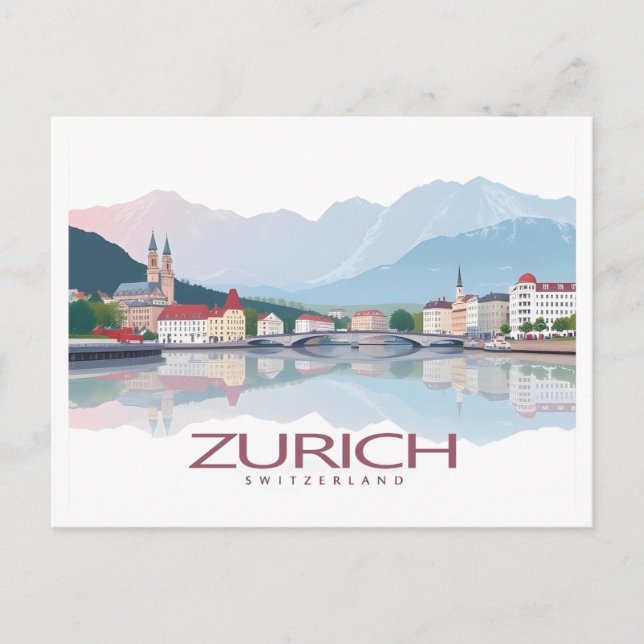 Postal Zurich Suiza Lago Zurich Pastel Viaje (Anverso)