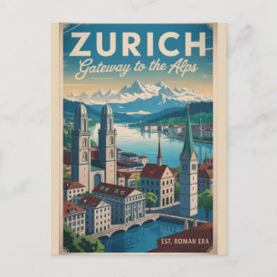 Postal Zurich Suiza Retrospectiva Silueta Urbana Viajes