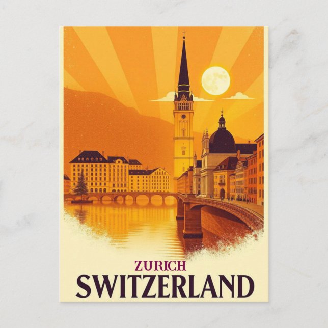 Postal Zurich Suiza Viaje de Vintage (Anverso)