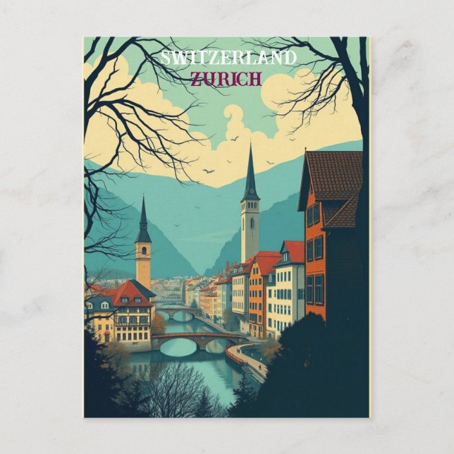 Postal Zurich Suiza Viaje de Vintage (Anverso)