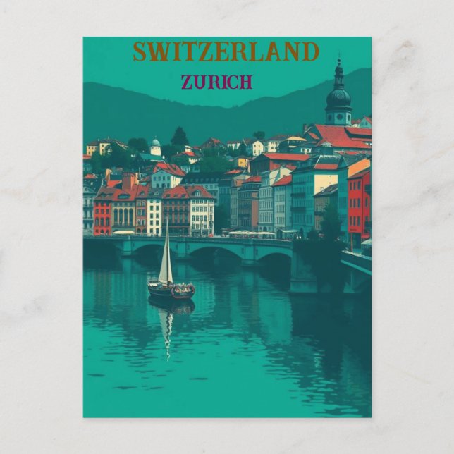 Postal Zurich Suiza Viaje de Vintage (Anverso)