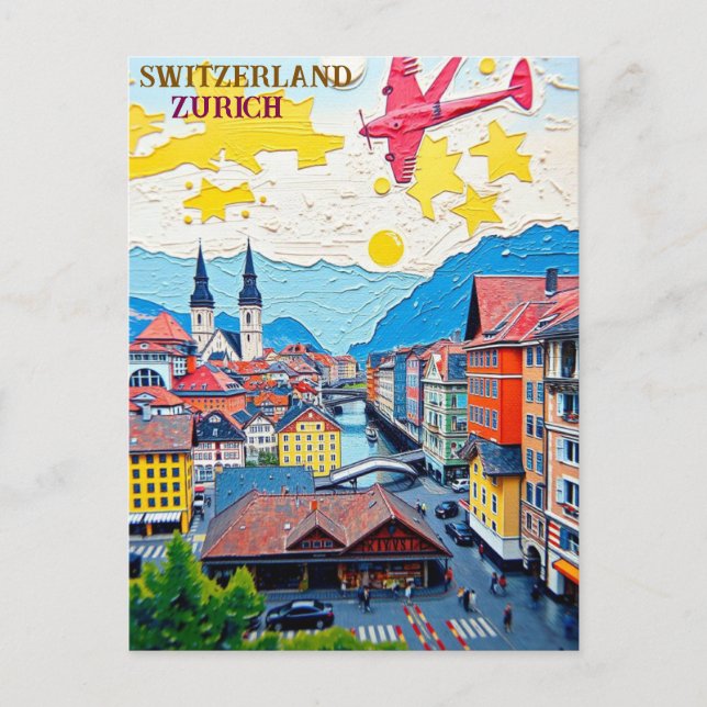 Postal Zurich Suiza Viaje de Vintage (Anverso)