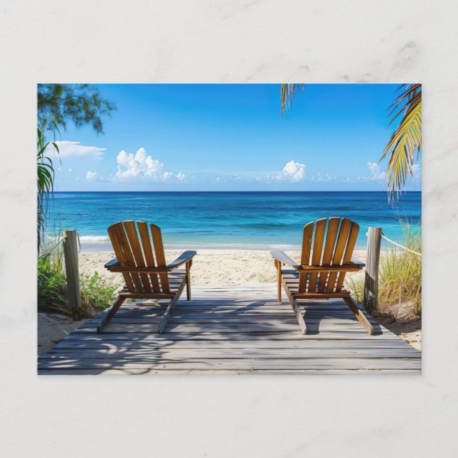 Postal Zwei Strandstühle auf Holzsteg am Meer (Anverso)