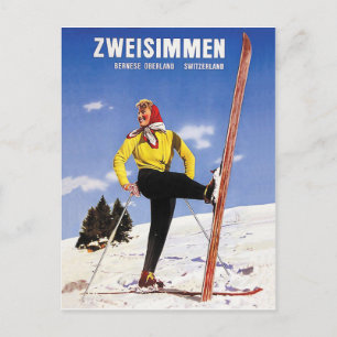 Postal Zweisimmen, Oberland bernés, Suiza, esquí