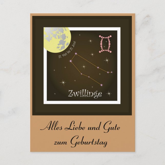 Postal Zwillinge 21. Mai bis 21. Juni Postkarte (Anverso)