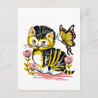 Postales Adorables para gatitos y mariposa