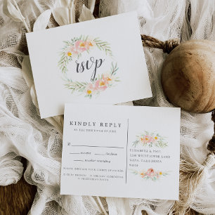 Postales Airy Floral RSVP con elección de comida