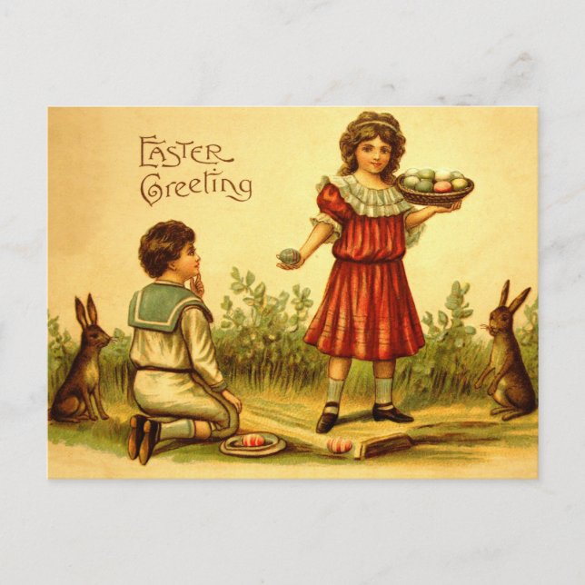 Postales antiguas de los conejitos de Pascua para  (Anverso)