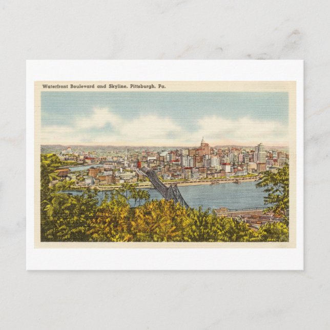 Postales antiguas de Pittsburgh Skyline (Anverso)