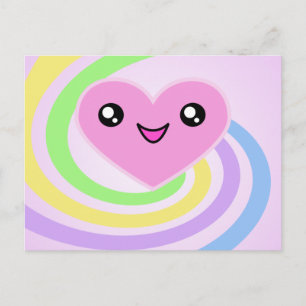 Postales arcoiris del corazón de Kawaii