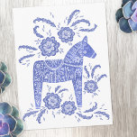 Postales azul y blanco de Dala sueca<br><div class="desc">Diseño tradicional sueco de Caballo Dala en blanco y azul índigo.</div>