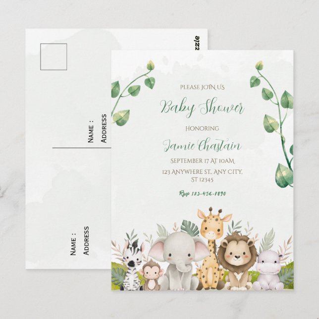 Postales Baby Shower de color blanco verde (Anverso / Reverso)