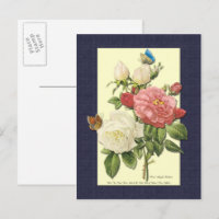 Postales botánicas de rosas blancas y rojas
