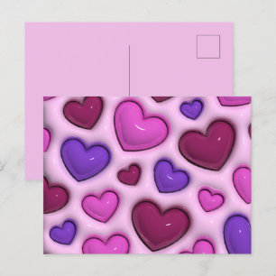 Postales Cardíacas Con Corazones Glossy 3D