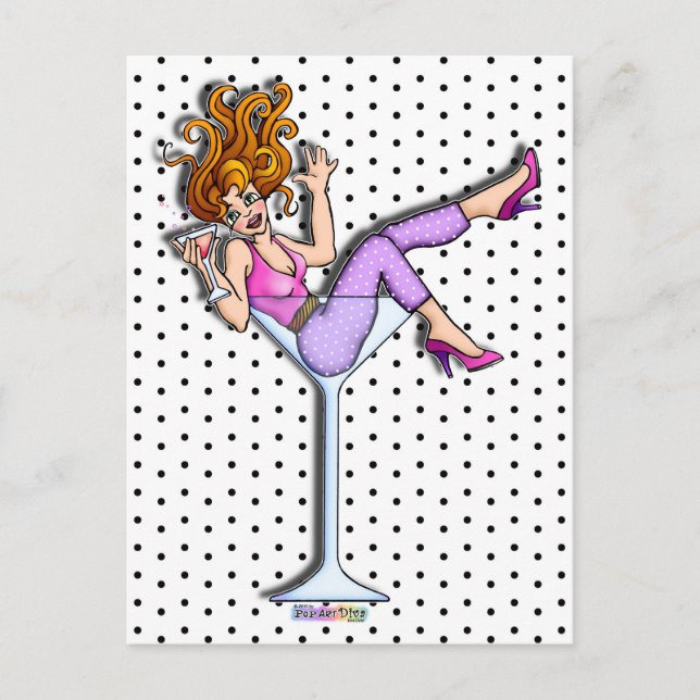 Postales - Chica en un vaso de Martini, rojo de Li (Anverso)