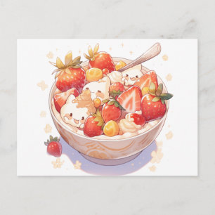 Postales coloridas con un tazón de cereales y lech