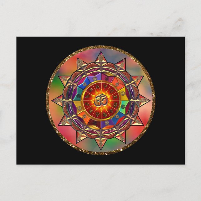 Postales coloridas de sol simbólico Mandala (Anverso)